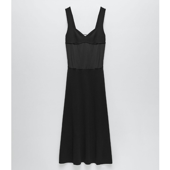 ZARA Black V Neck Semi-Sheer Waist Detail Bandage Knit Midi Maxi Dress - Picture 4 of 7